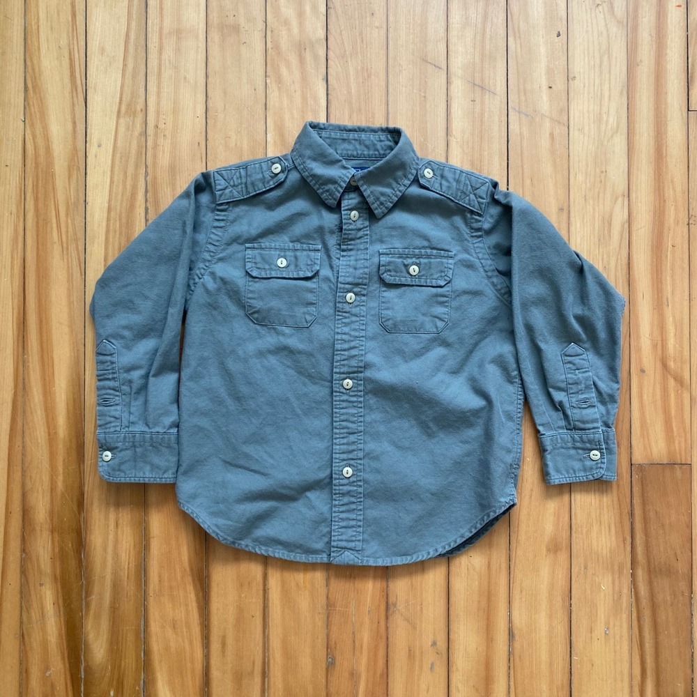 Polo Ralph Lauren Boys 3T Olive Green Canvas Military Button Down Shirt